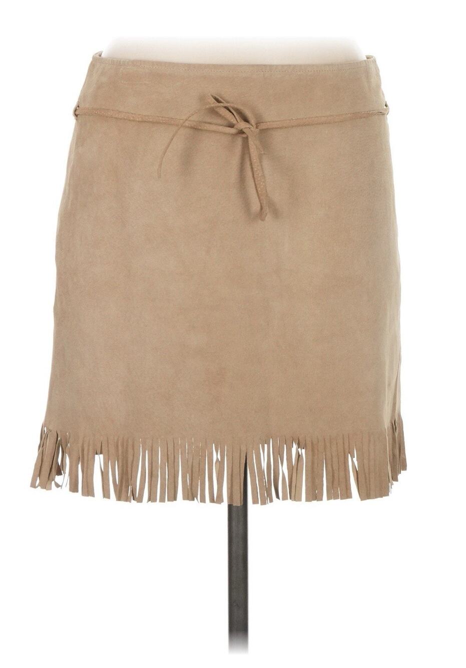 VTG ralph lauren tan fringe leather mini skirt western 8